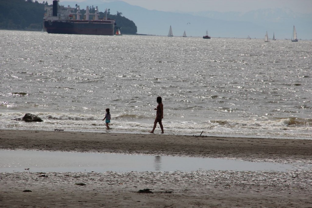 Walking along the beach, just after Stanley Park