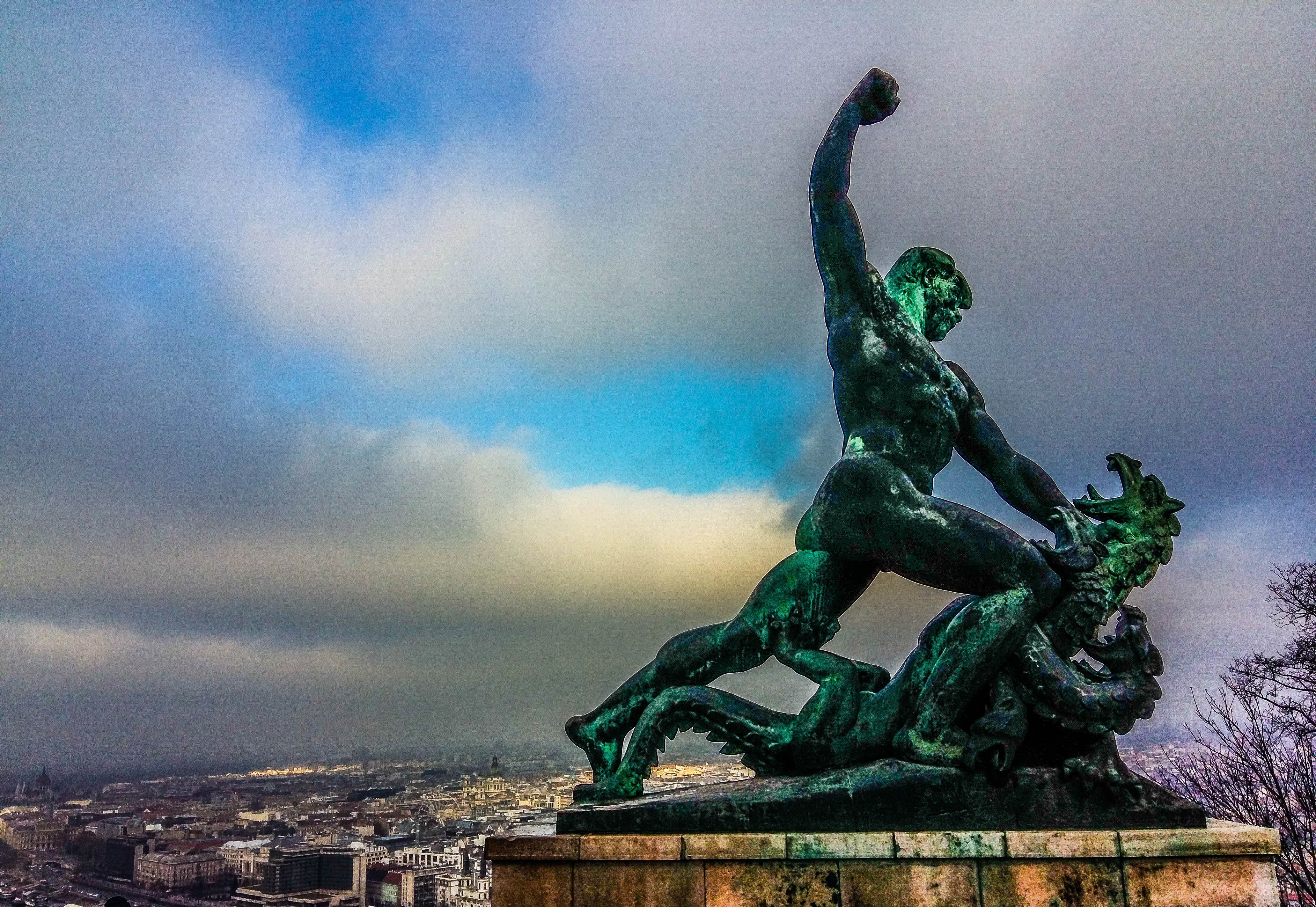 Budapest monument of man slaying a snake!